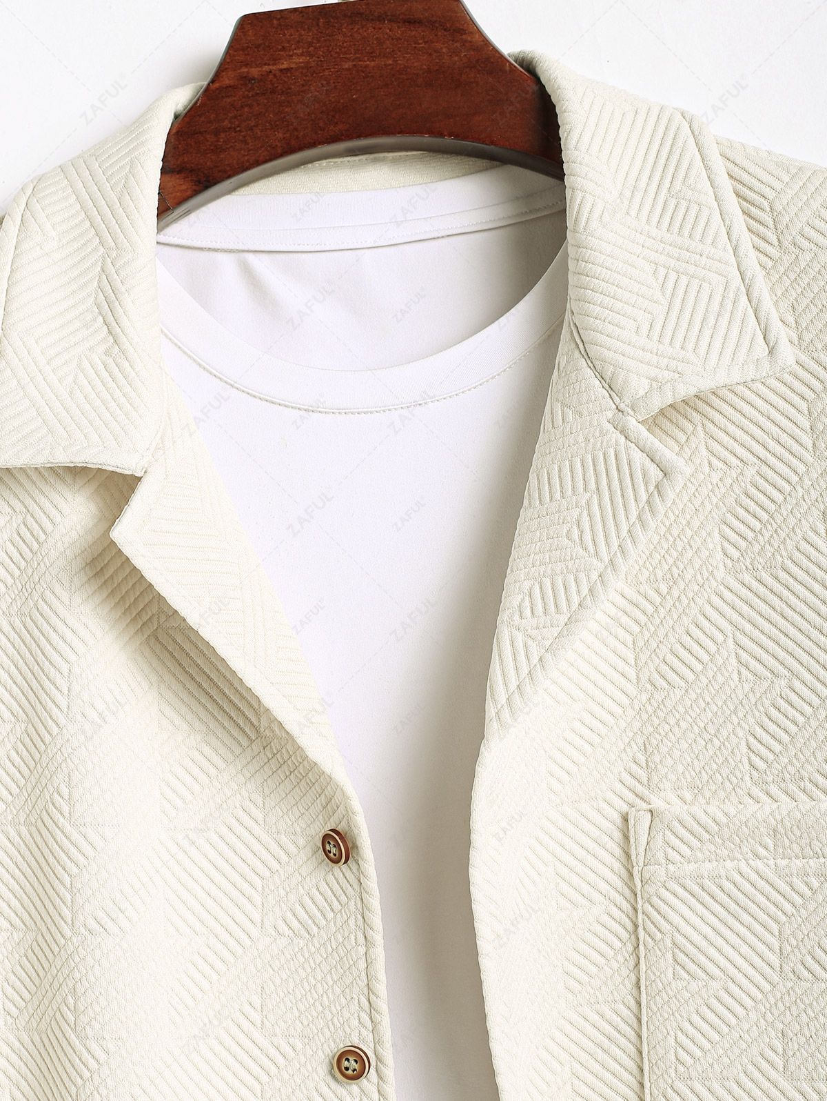 Men\'s Casual Embossed Textured Pocket Design Camp Collar Button Up Short Sleeves Shirt LIGHT COFFEE - PURECLO