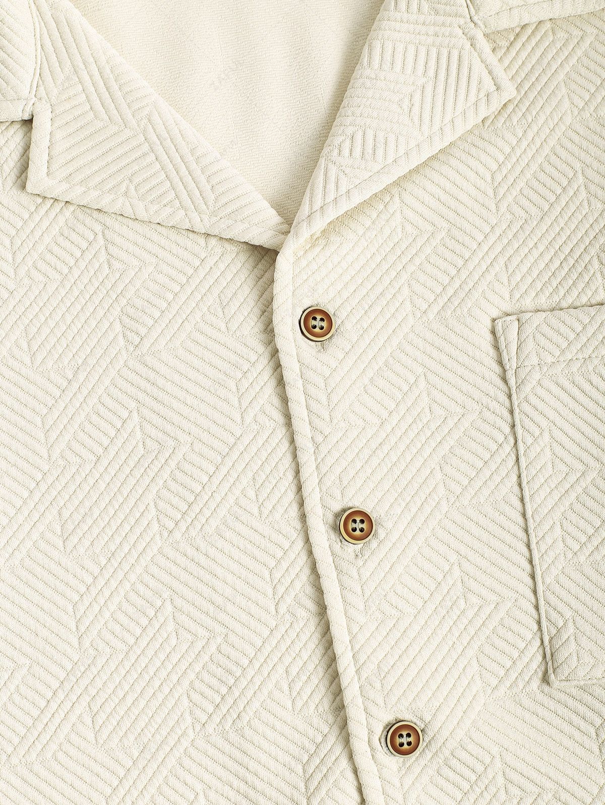 Men\'s Casual Embossed Textured Pocket Design Camp Collar Button Up Short Sleeves Shirt LIGHT COFFEE - PURECLO