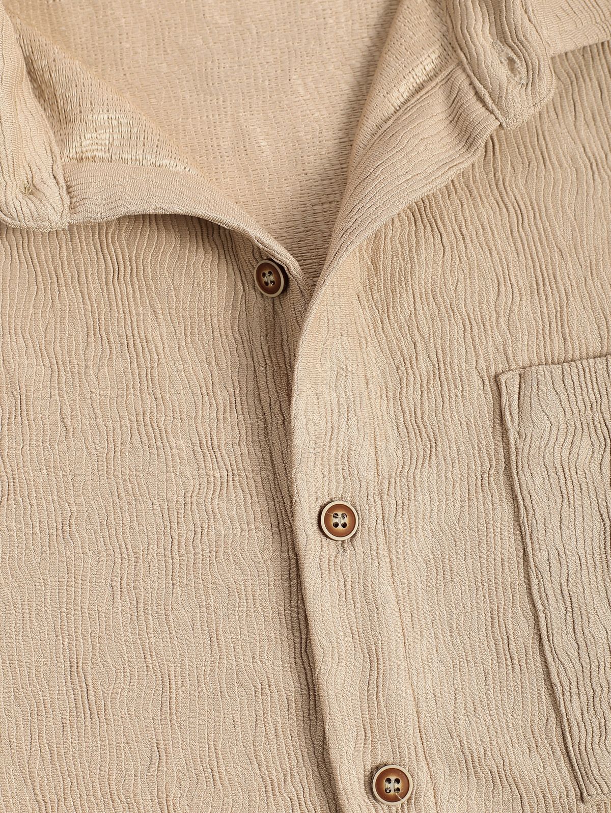Men\'s Casual Bark Wrinkle Textured Front Pocket Button Up Short Sleeves Shirt COFFEE - PURECLO