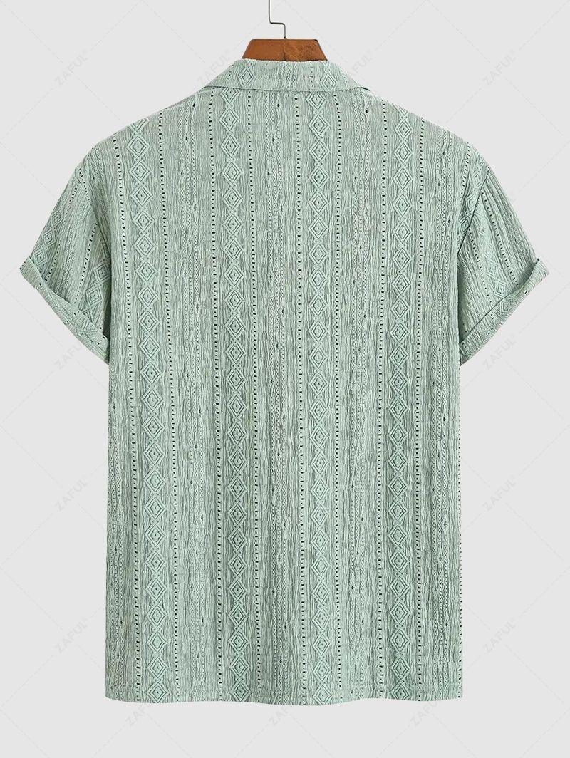 Men\'s Solid Color Textured Openwork Polo Collar Half Buttoned Short Sleeves Shirt LIGHT GREEN DEEP COFFEE - PURECLO