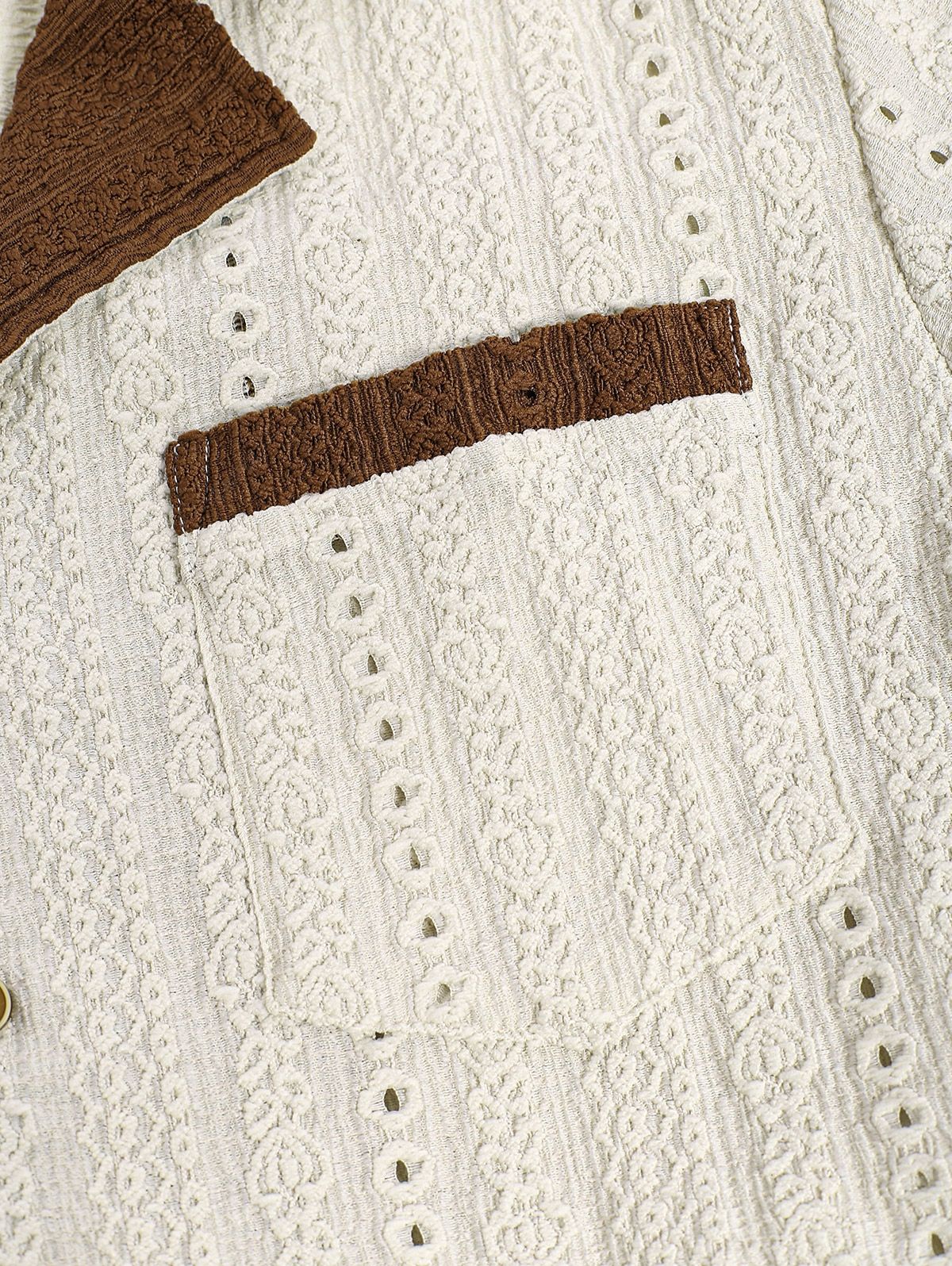 Men\'s Contrast Color Lace Pocket Design Camp Collar Button Up Short Sleeves Shirt LIGHT COFFEE - PURECLO