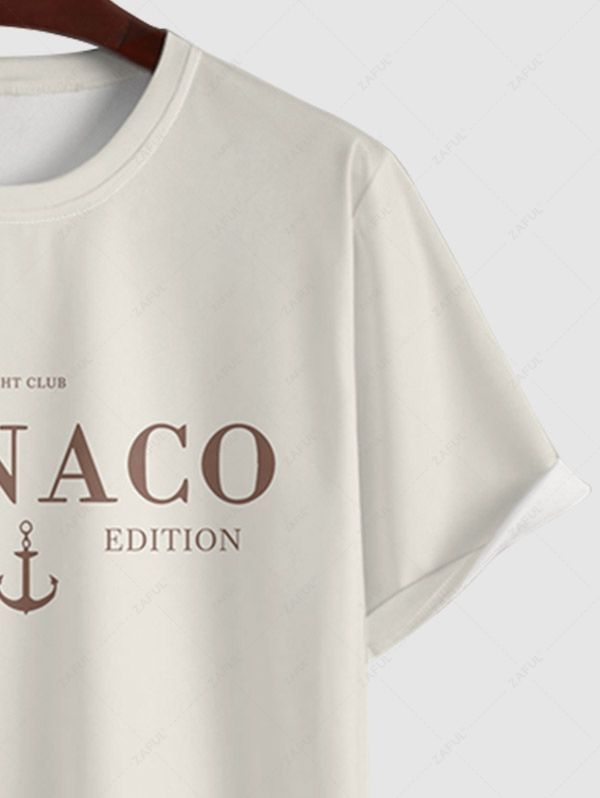 Men\'s Monaco Yacht Club Letter Anchor Graphic Printed Crew Neck Short Sleeves T-shirt And Drawstring Casual Shorts Set WARM WHITE WHITE BLUE BLACK - PURECLO