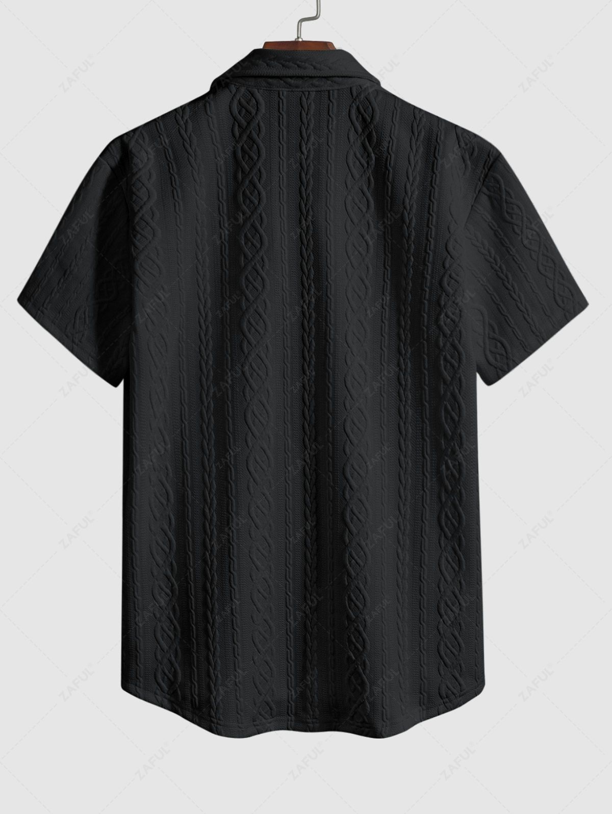 Men\'s Solid Color Cable Knit Jacquard Textured Button Up Short Sleeves Shirt And Drawstring Shorts Set WHITE BLACK COFFEE - PURECLO