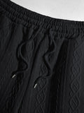Men\'s Solid Color Cable Knit Jacquard Textured Button Up Short Sleeves Shirt And Drawstring Shorts Set WHITE BLACK COFFEE - PURECLO