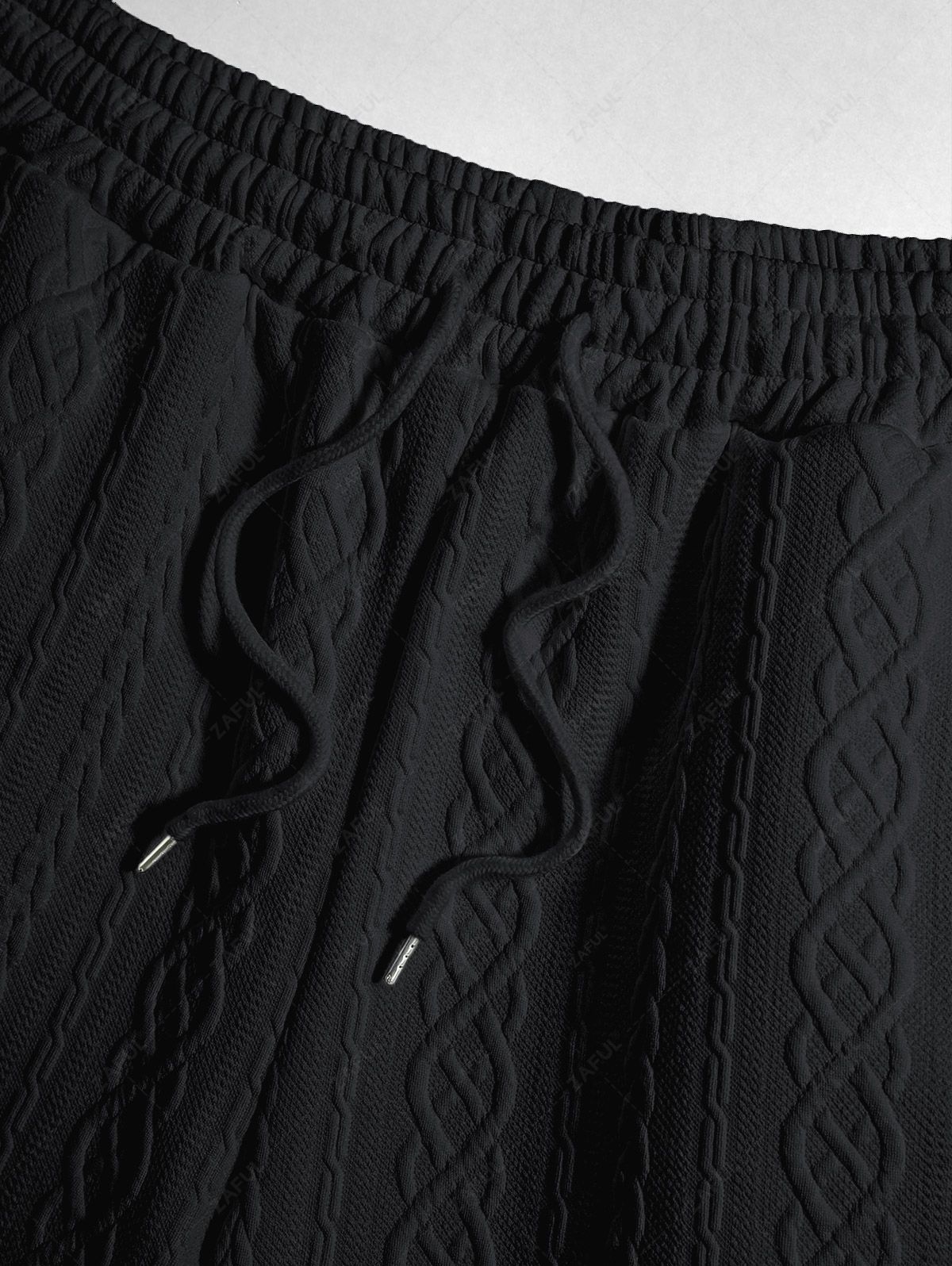 Men\'s Solid Color Cable Knit Jacquard Textured Button Up Short Sleeves Shirt And Drawstring Shorts Set WHITE BLACK COFFEE - PURECLO