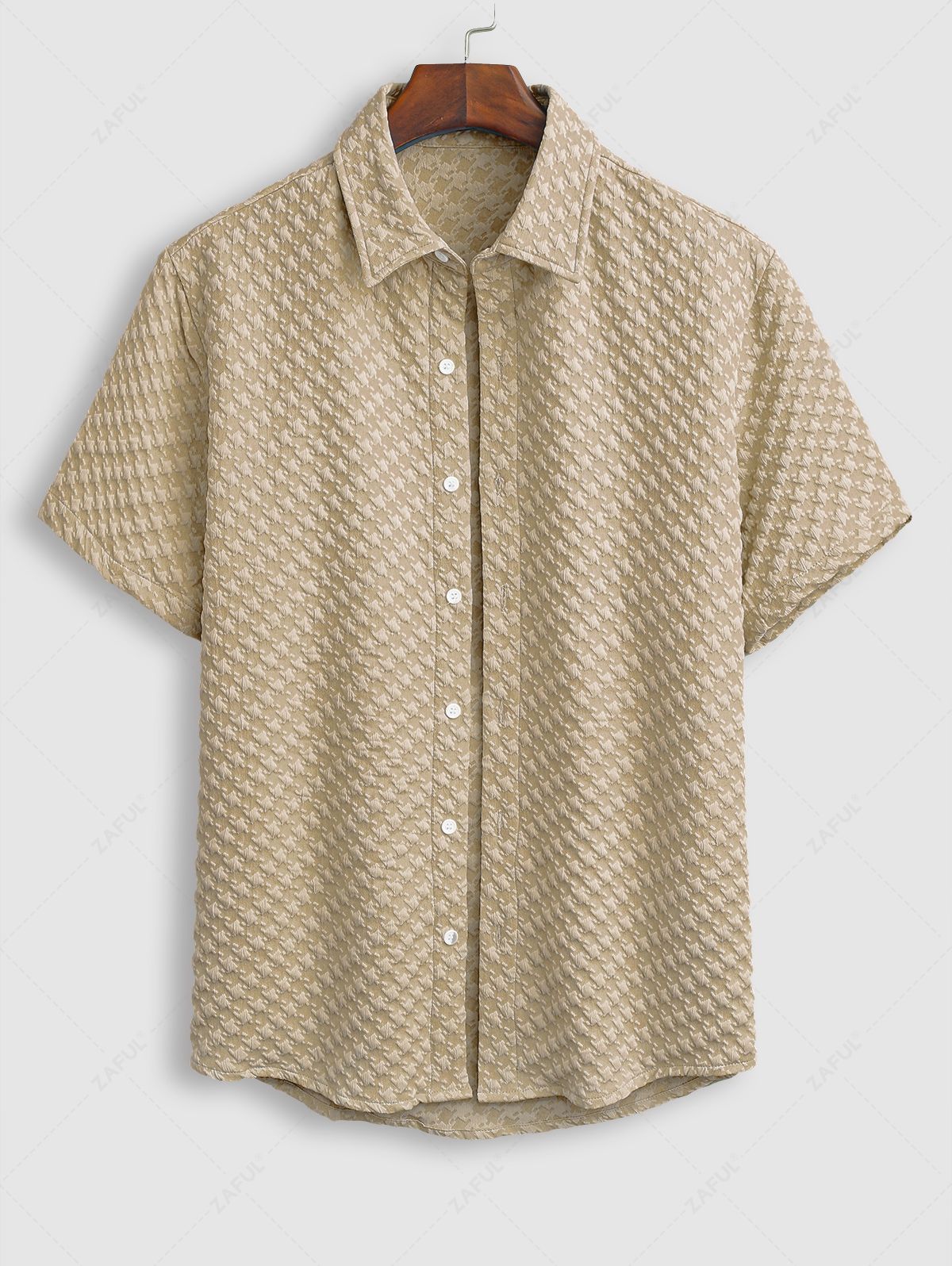 Men\'s Casual Jacquard Textured Button Up Short Sleeves Shirt And Drawstring Shorts Set LIGHT COFFEE LIGHT BLUE BLACK - PURECLO
