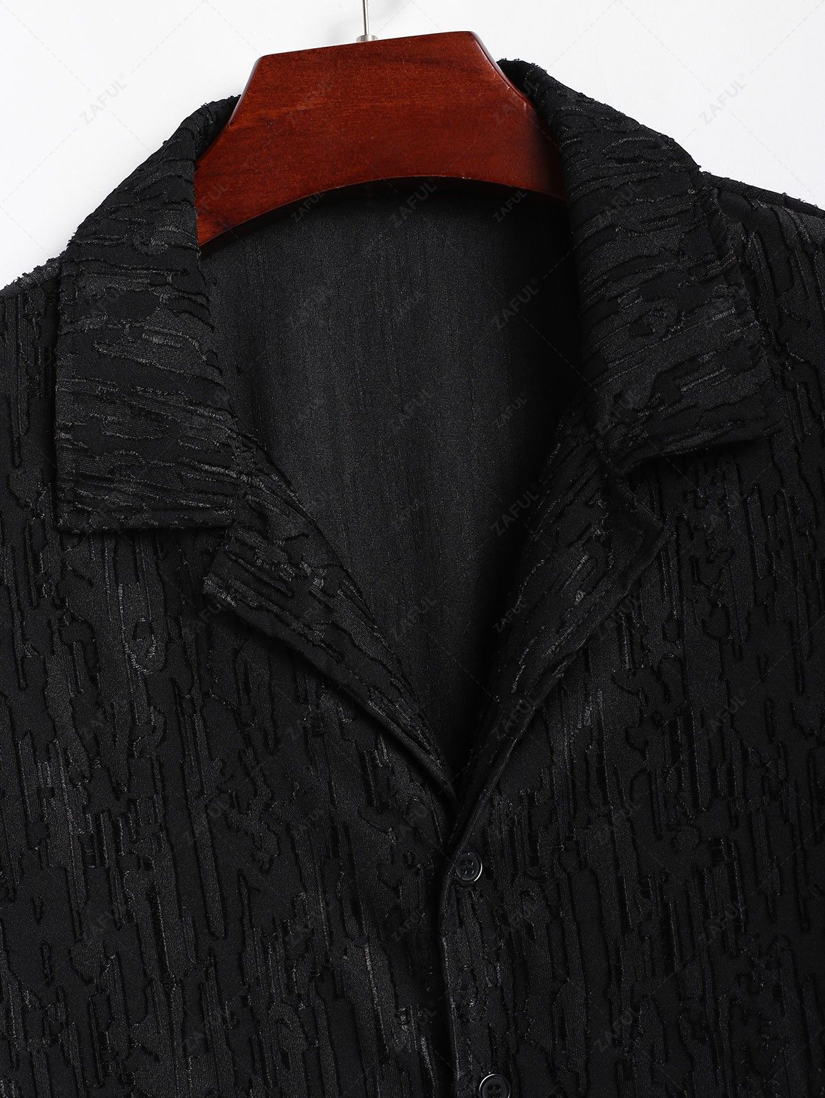 Men\'s Summer Breathable See Through Sheer Jacquard Textured Camp Collar Button Up Short Sleeves Shirt BLACK - PURECLO
