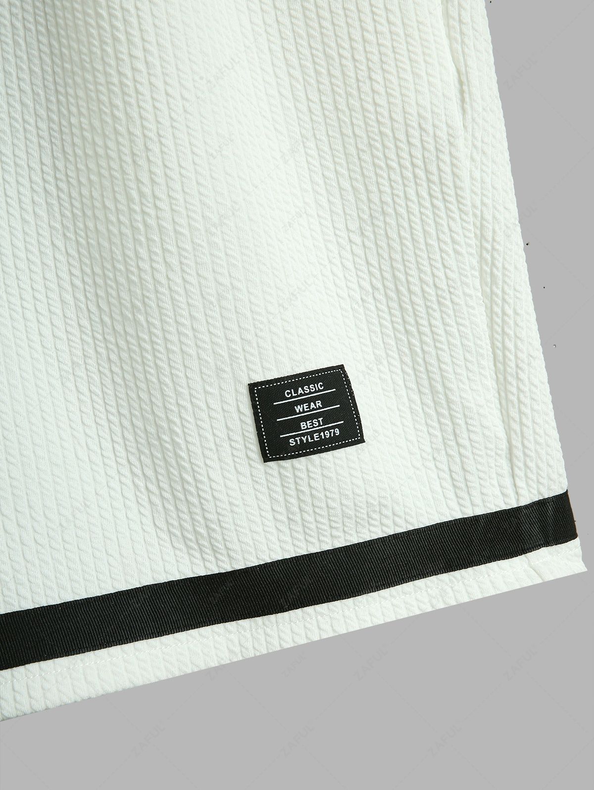 Men\'s Colorblock Jacquard Textured Patch Design Crew Neck Short Sleeves T-Shirt And Drawstring Casual Shorts Set WHITE - PURECLO