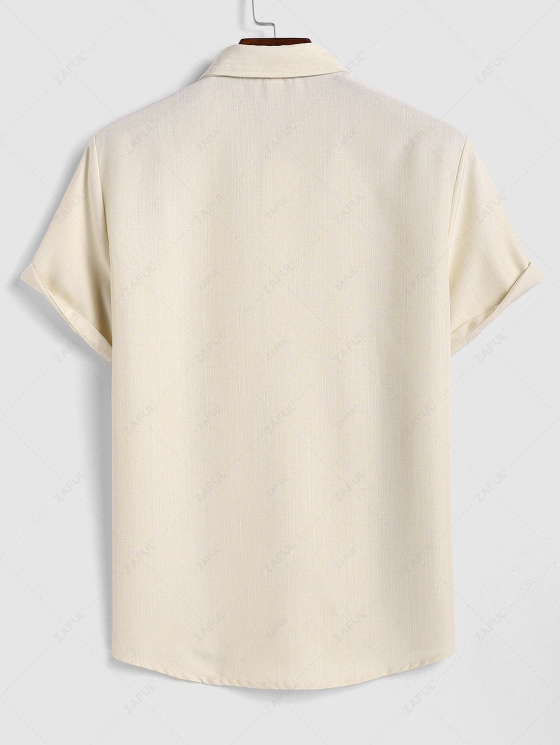 Men\'s Vintage Geometric Floral Leaves Shaped Embroidered Woven Tape Patched Button Up Short Sleeves Shirt APRICOT - PURECLO