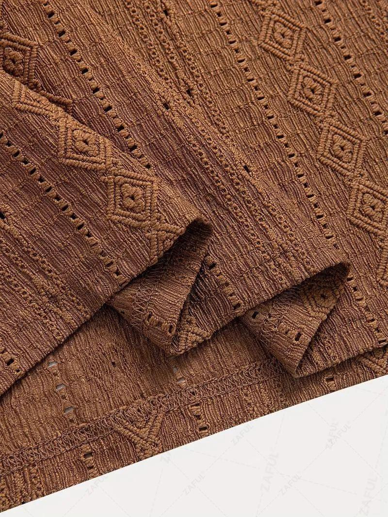 Men\'s Casual Textured Openwork Polo Collar Half Buttoned Short Sleeves Shirt And Cotton and Linen Straight Leg Pants Set LIGHT GREEN COFFEE - PURECLO