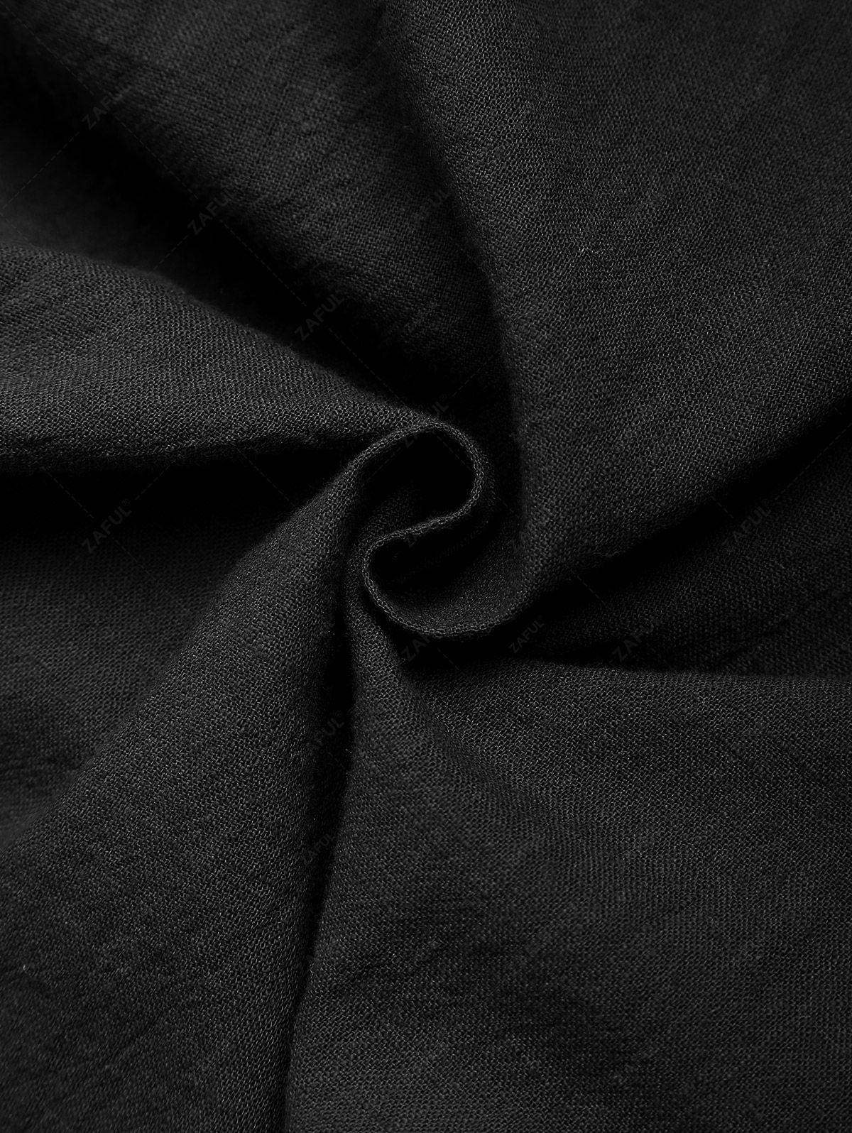 Men\'s Casual Textured Openwork Polo Collar Half Buttoned Short Sleeves Shirt And Cotton and Linen Straight Leg Pants Set LIGHT GREEN COFFEE - PURECLO