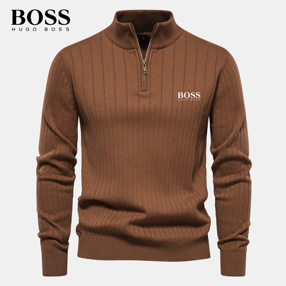 PureClo™ HB Zip-Up Sweater in Brown – warm earthy tone inspired by Old Money elegance and minimalist style.