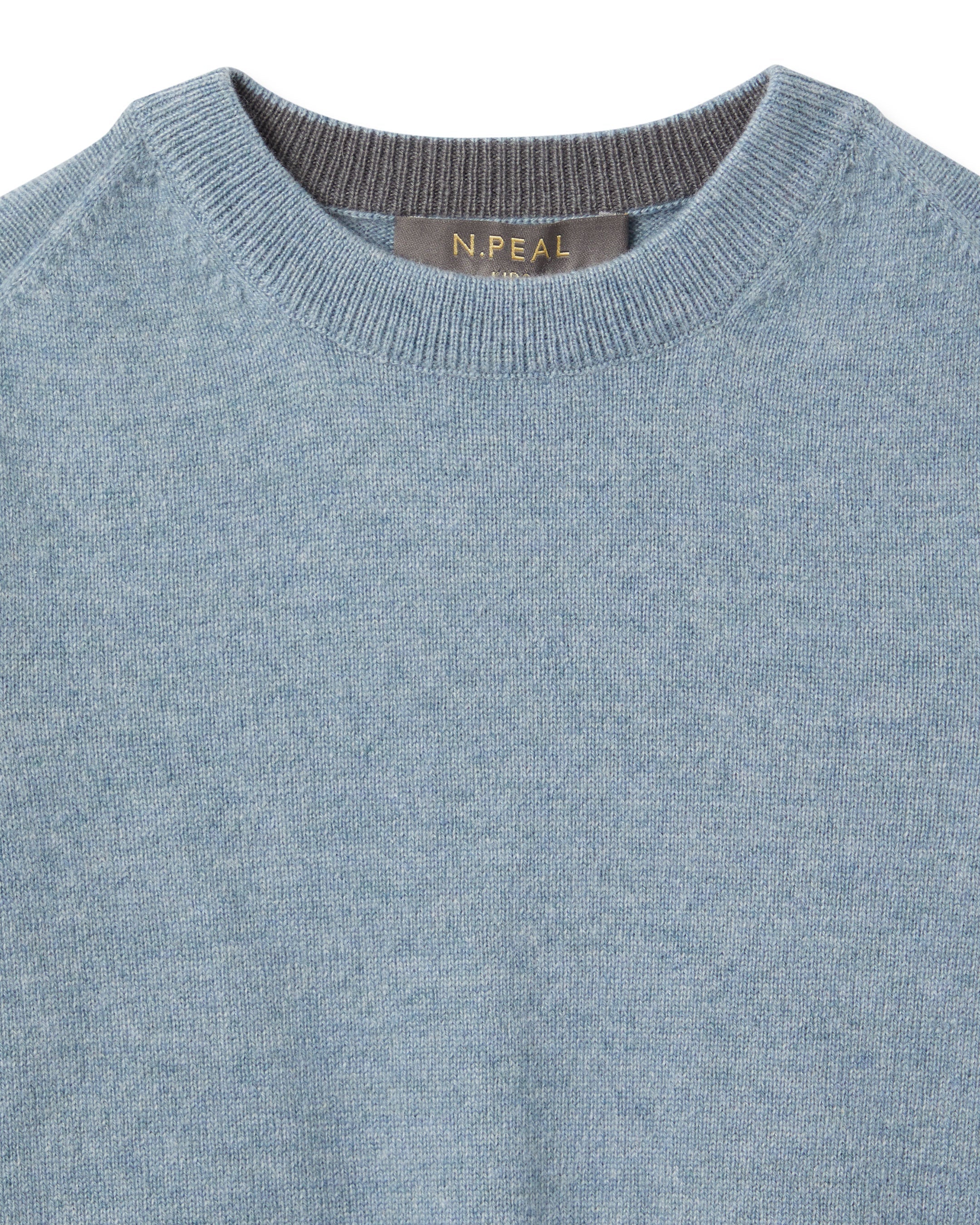 N.Peal Boys Round Neck Cashmere Jumper Heather Blue