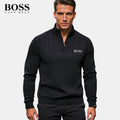 PureClo™ HB Zip-Up Sweater in Black – minimalist design crafted for timeless elegance and quiet luxury.