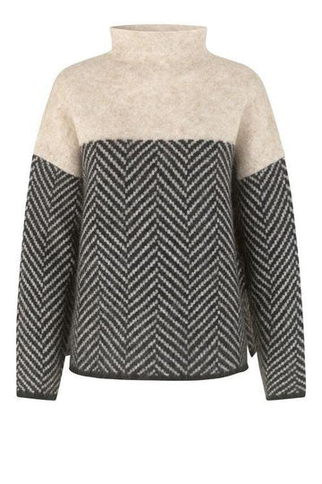 NOBA - Sweater with High Collar and Herringbone Pattern - PURECLO