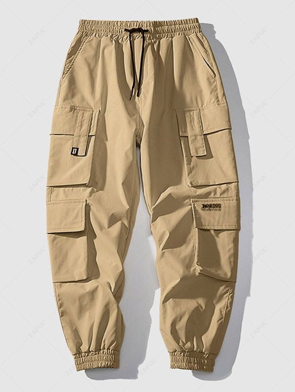 Multi Flap Pockets Drawstring Cargo Jogger Techwear Pants COFFEE KHAKI - PURECLO