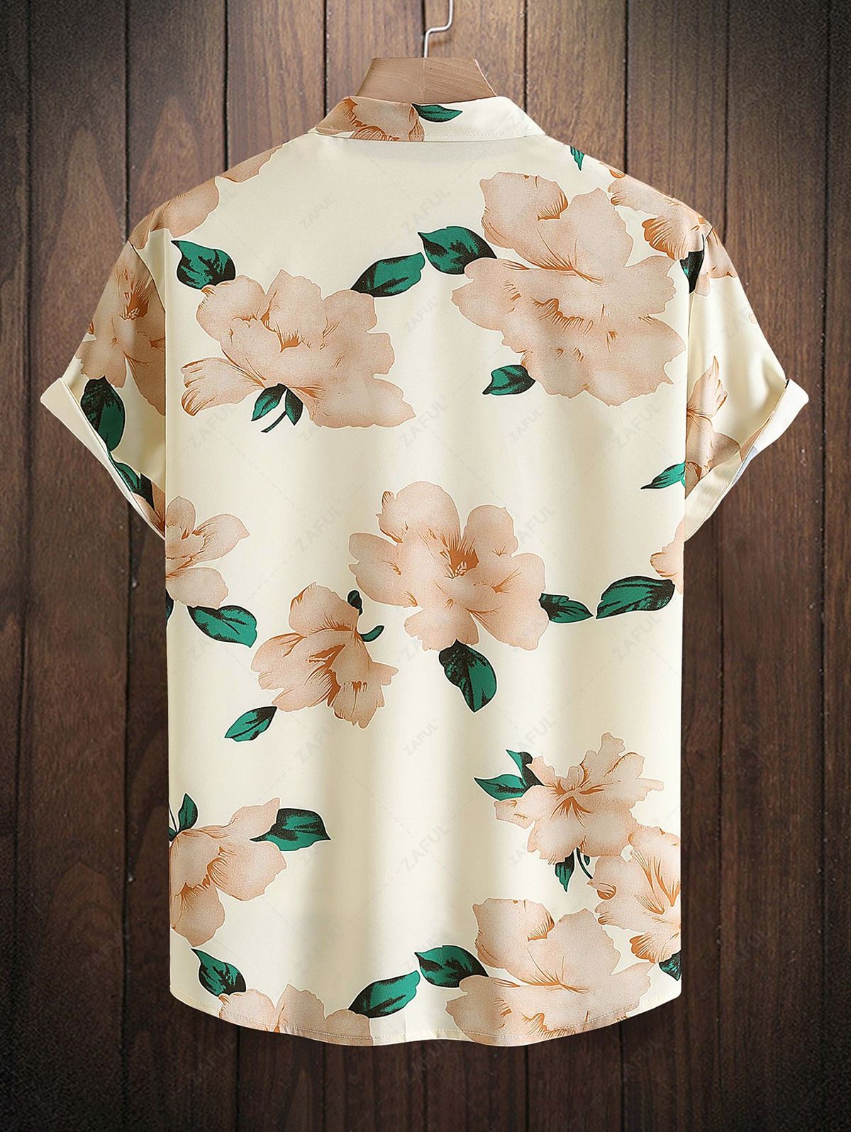 Floral Pattern Short Sleeves Vacation Shirt LIGHT COFFEE YELLOW LIGHT GREEN - PURECLO
