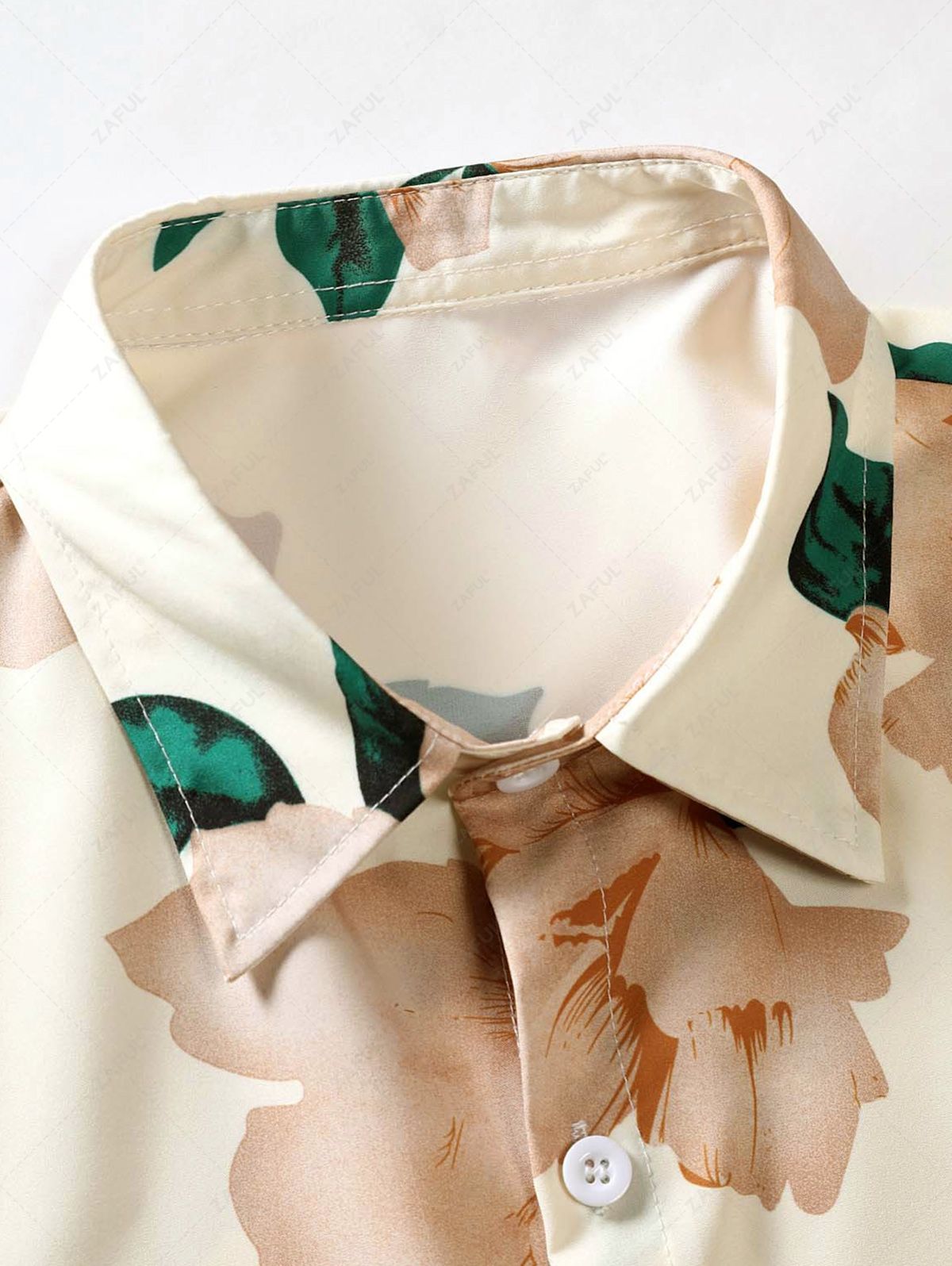 Floral Pattern Short Sleeves Vacation Shirt LIGHT COFFEE YELLOW LIGHT GREEN - PURECLO