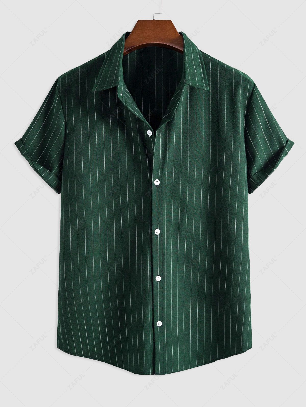 Men\'s Vertical Striped Pattern Short Sleeves Button Fly Casual Summer Shirt GREEN - PURECLO