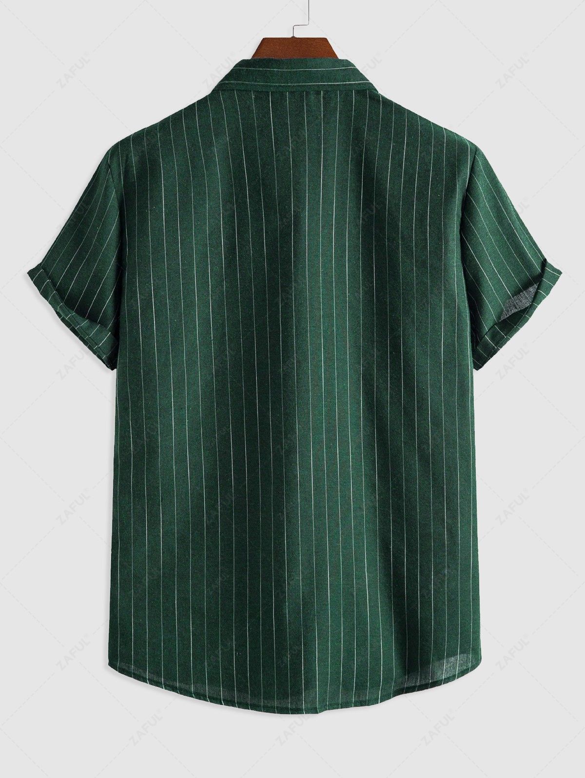 Men\'s Vertical Striped Pattern Short Sleeves Button Fly Casual Summer Shirt GREEN - PURECLO