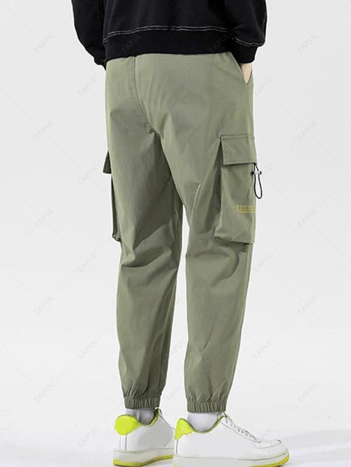 Letter Printed Large Pockets Design Cargo Pants ARMY GREEN - PURECLO