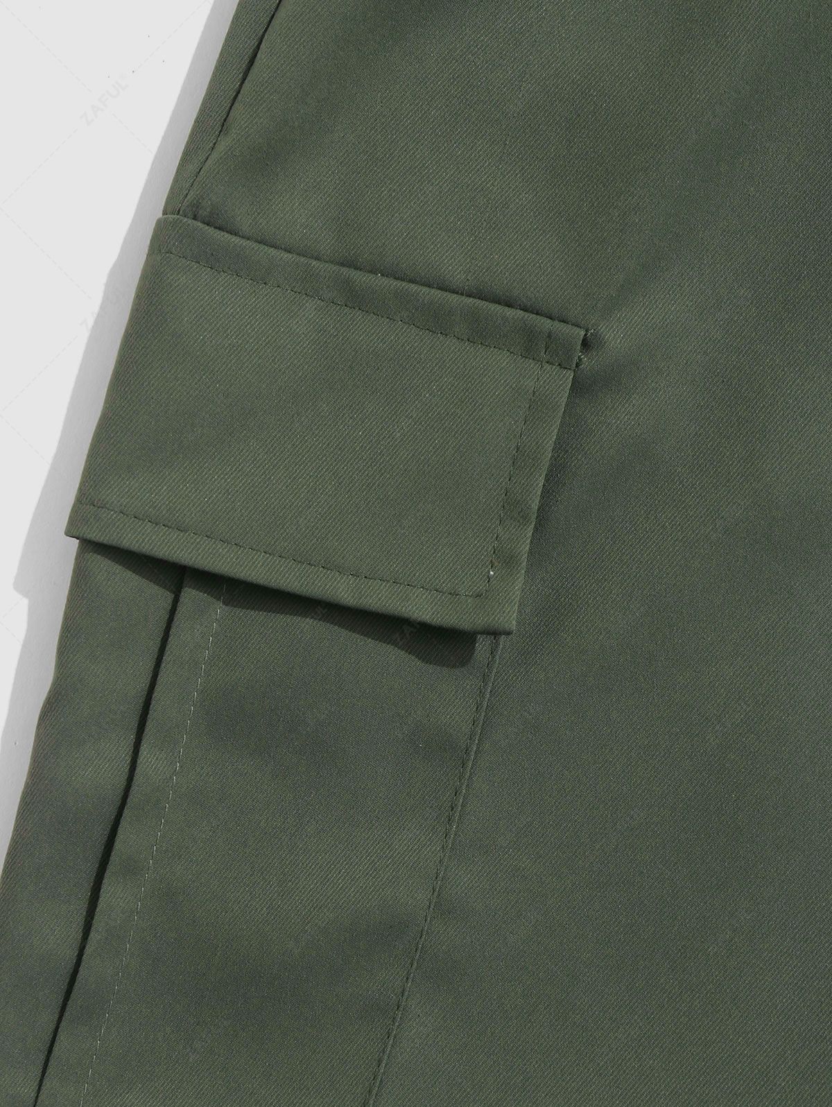 Solid Color Multi-pocket Design Beam Feet Cargo Pants DEEP GREEN - PURECLO