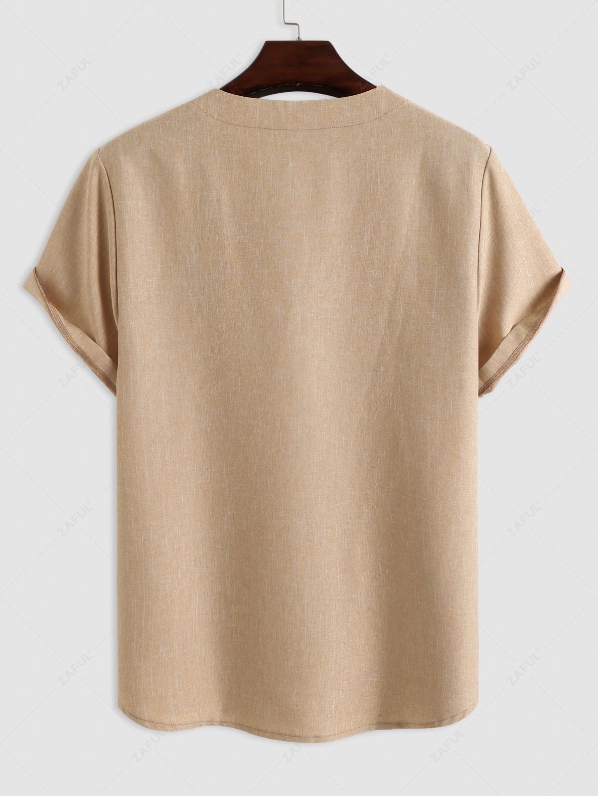 Notched V Neck Short Sleeves Pullover Shirt COFFEE - PURECLO