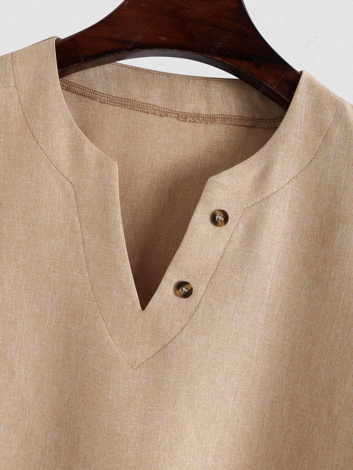 Notched V Neck Short Sleeves Pullover Shirt COFFEE - PURECLO