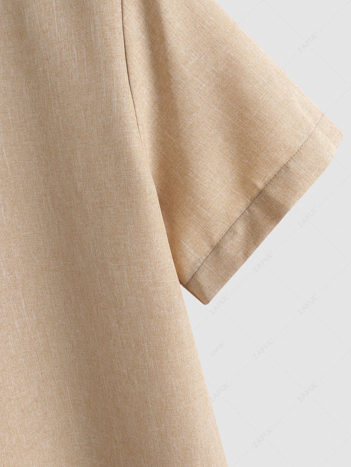 Notched V Neck Short Sleeves Pullover Shirt COFFEE - PURECLO