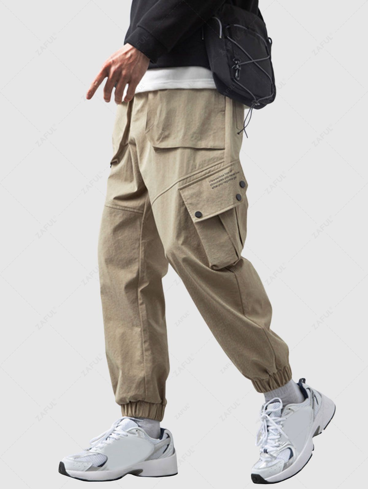 Stereoscopic Pockets Design Cargo Pants LIGHT COFFEE BLACK - PURECLO