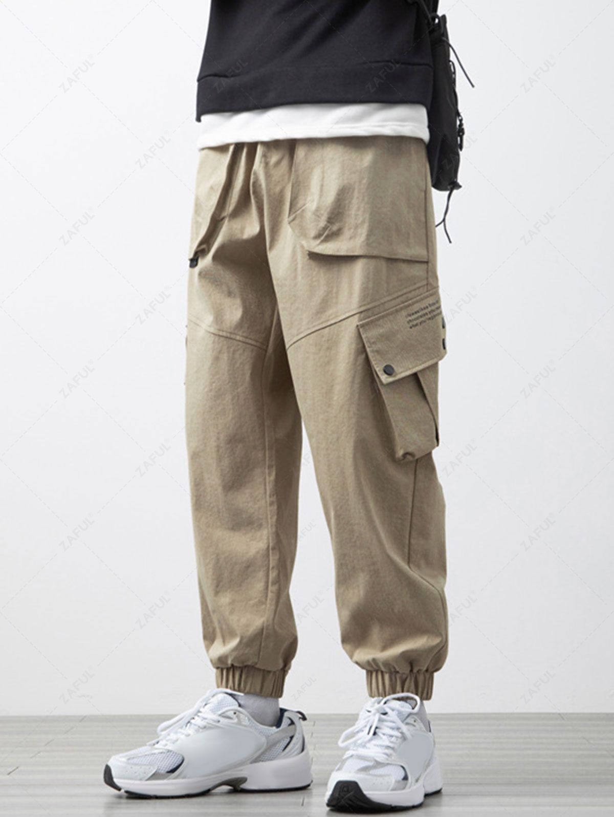 Stereoscopic Pockets Design Cargo Pants LIGHT COFFEE BLACK - PURECLO