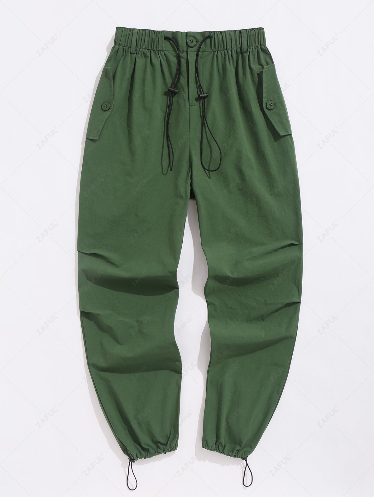 ZAFUL Solid Color Toggle Drawstring Ruched Jogger Cargo Pants DEEP GREEN - PURECLO