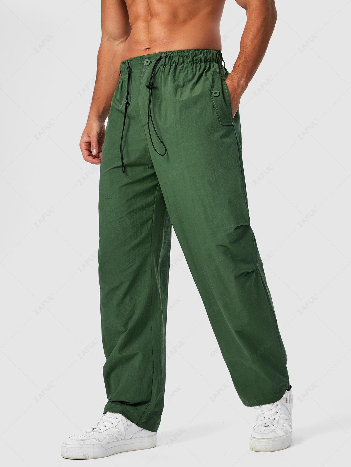 ZAFUL Solid Color Toggle Drawstring Ruched Jogger Cargo Pants DEEP GREEN - PURECLO