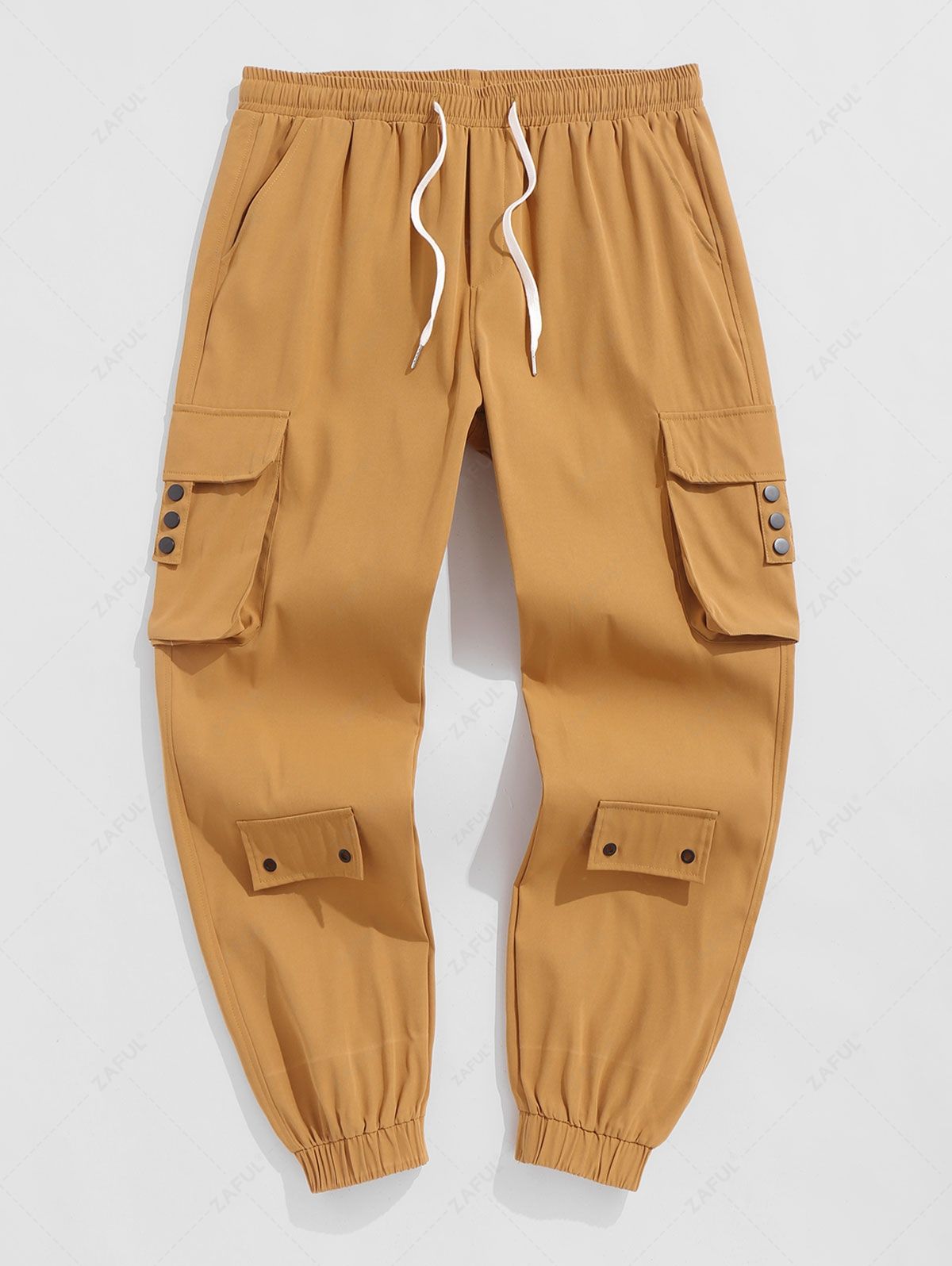 Button and Large Pocket Design Cargo Pants CINNAMON - PURECLO