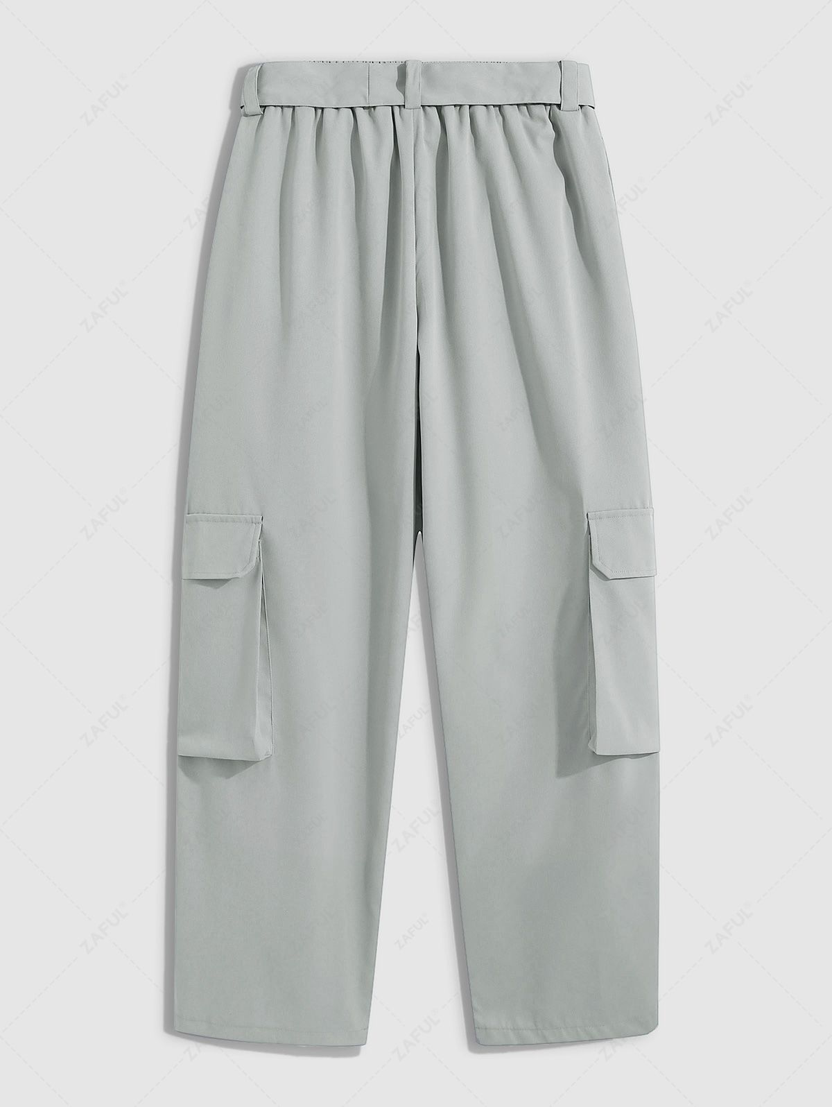 ZAFUL Solid Color Belted Straight Leg Cargo Pants LIGHT GRAY - PURECLO
