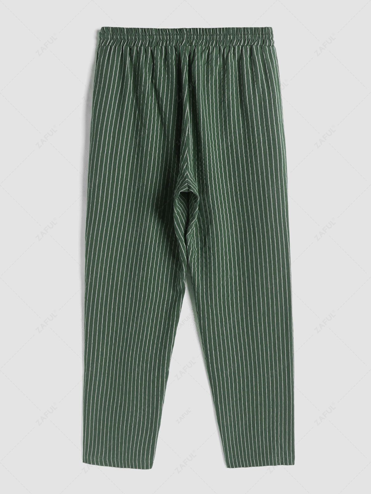 ZAFUL Striped Drawstring Casual Pants DEEP GREEN - PURECLO