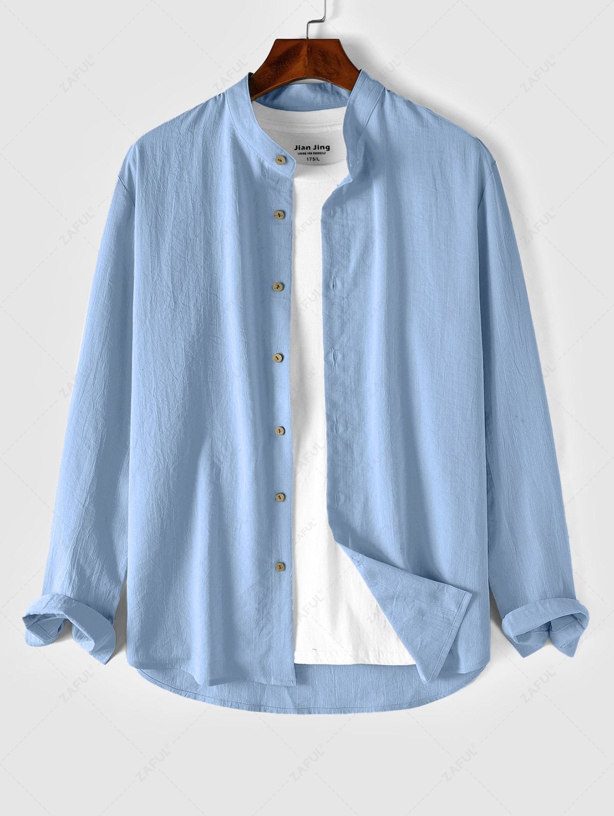 Cotton and Linen Textured Long Sleeves Basic Shirt LIGHT BLUE LIGHT COFFEE LIGHT GREEN - PURECLO