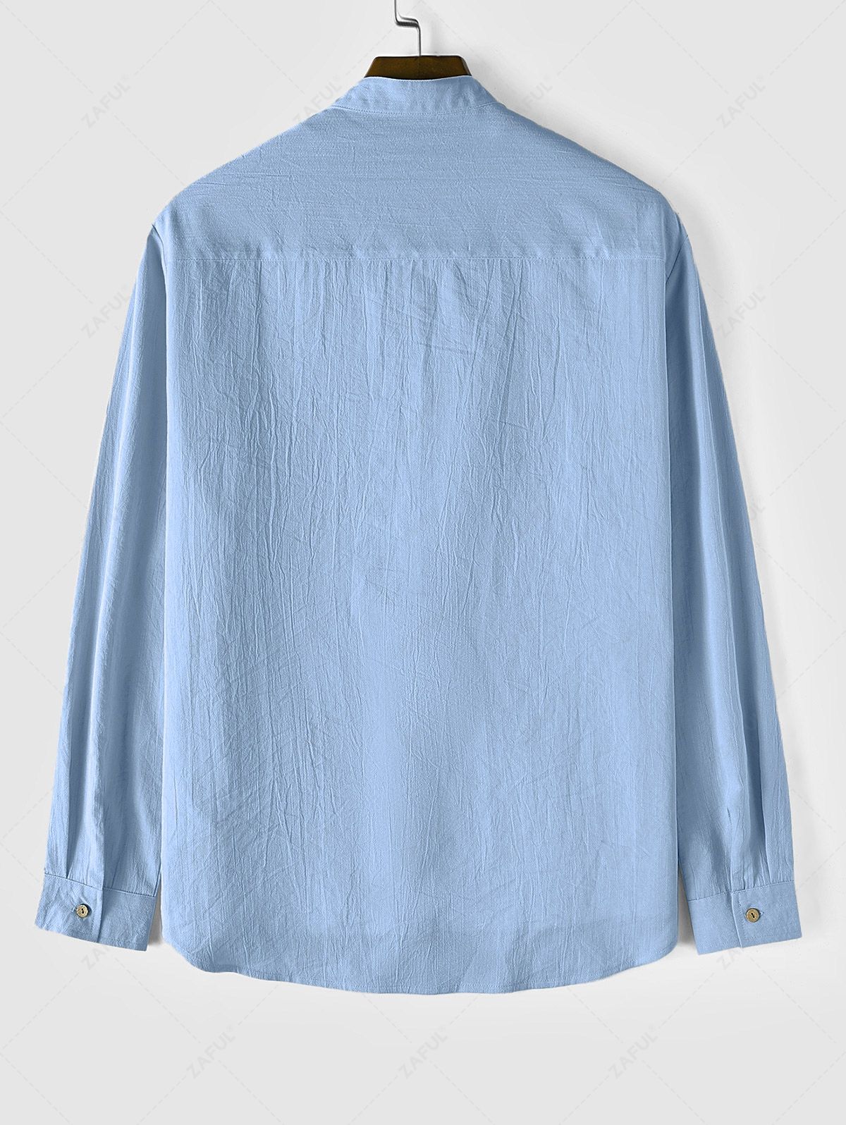Cotton and Linen Textured Long Sleeves Basic Shirt LIGHT BLUE LIGHT COFFEE LIGHT GREEN - PURECLO