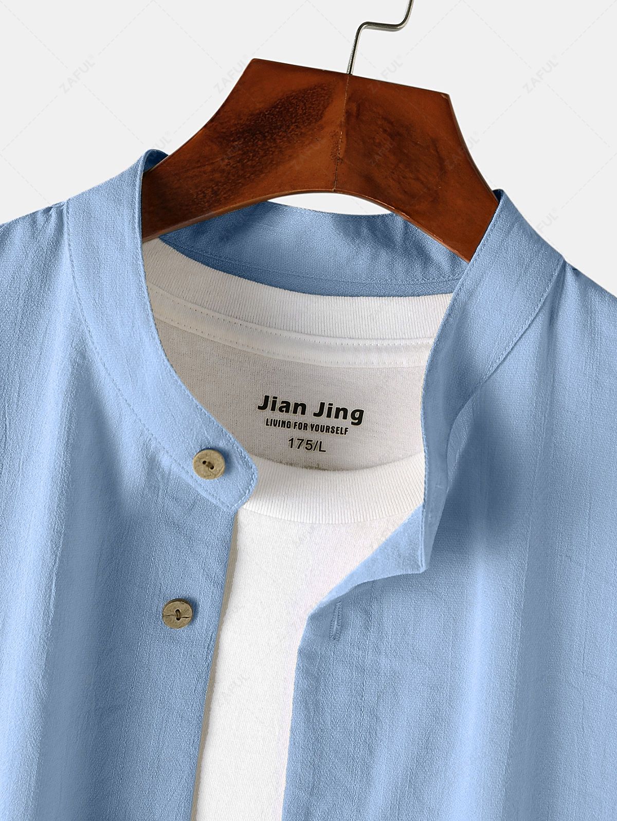 Cotton and Linen Textured Long Sleeves Basic Shirt LIGHT BLUE LIGHT COFFEE LIGHT GREEN - PURECLO