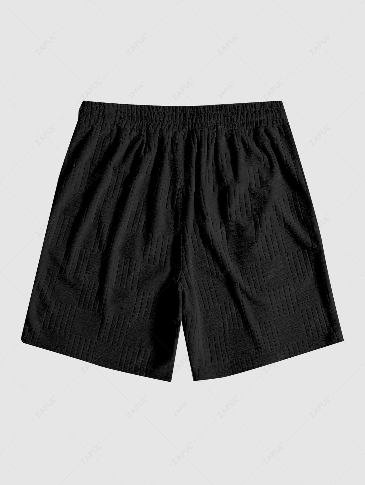 Jacquard Terry Cloth Textured Short Sleeves T Shirt With Shorts Two Piece Set BLACK LIGHT BLUE LIGHT COFFEE WHITE - PURECLO