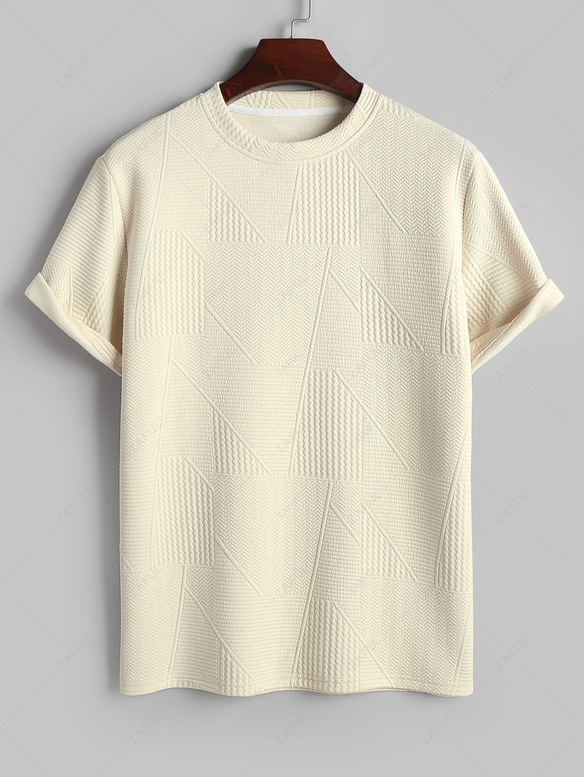 Geometric Textured Short Sleeves Basic T-shirt and Basic Drawstring Shorts Set LIGHT YELLOW COFFEE BLACK WHITE - PURECLO