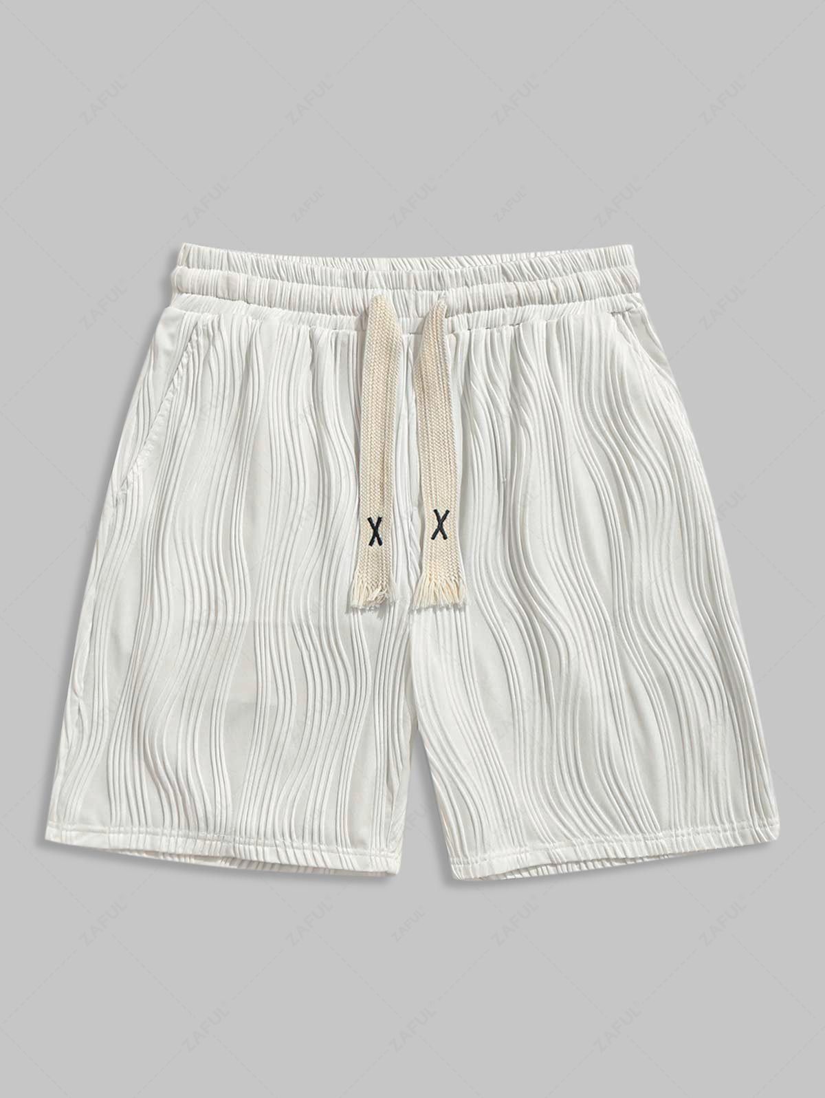 ZAFUL Textured Knitted Sports Casual Shorts WHITE - PURECLO