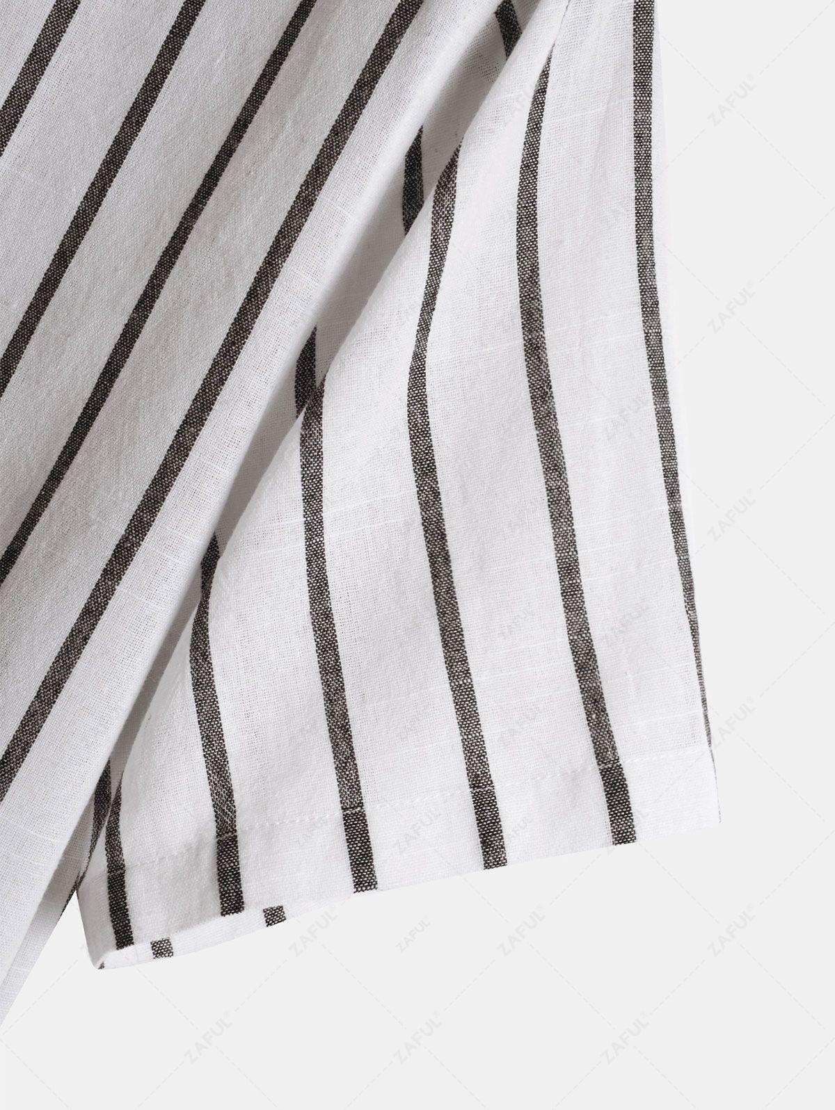 Men\'s Half Buttoned Casual Vertical Striped Office Pullover Shirt and Basic Casual Shorts Set BLUE WHITE - PURECLO