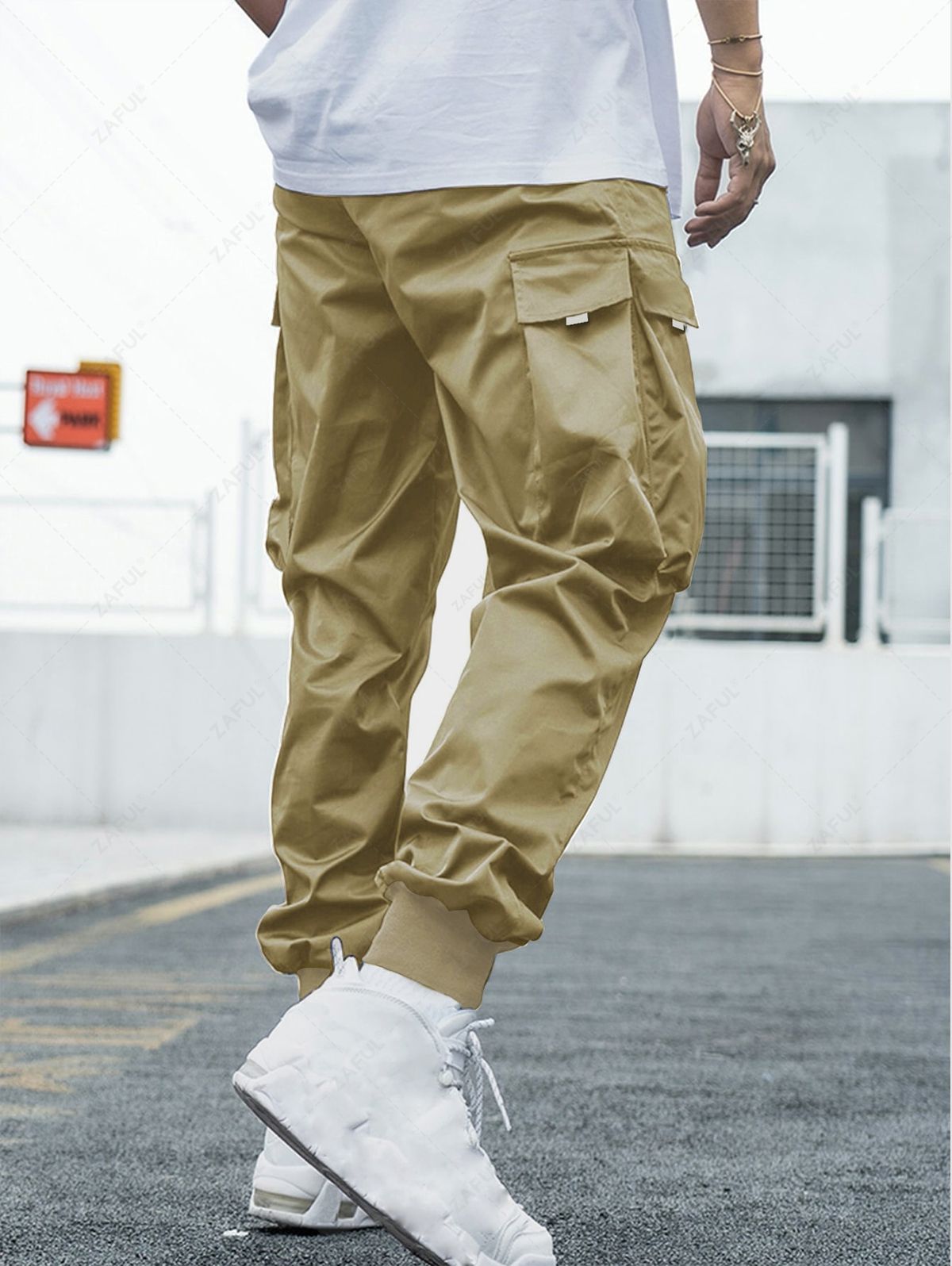 Men\'s Flap Pocket Drawstring Elastic Waist Streetwear Casual Techwear Jogger Cargo Pants LIGHT COFFEE DEEP BLUE LIGHT BLUE COFFEE - PURECLO