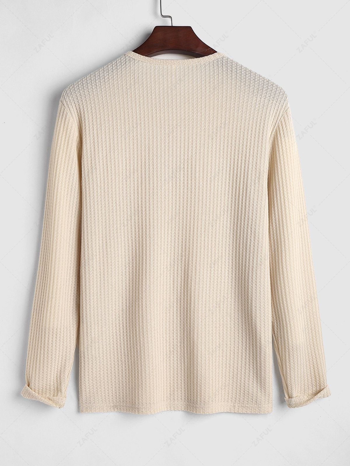 ZAFUL Men\'s Daily Casual Button Placket Solid Color Round Neck Knitted Long Sleeve Henley T Shirt LIGHT COFFEE - PURECLO