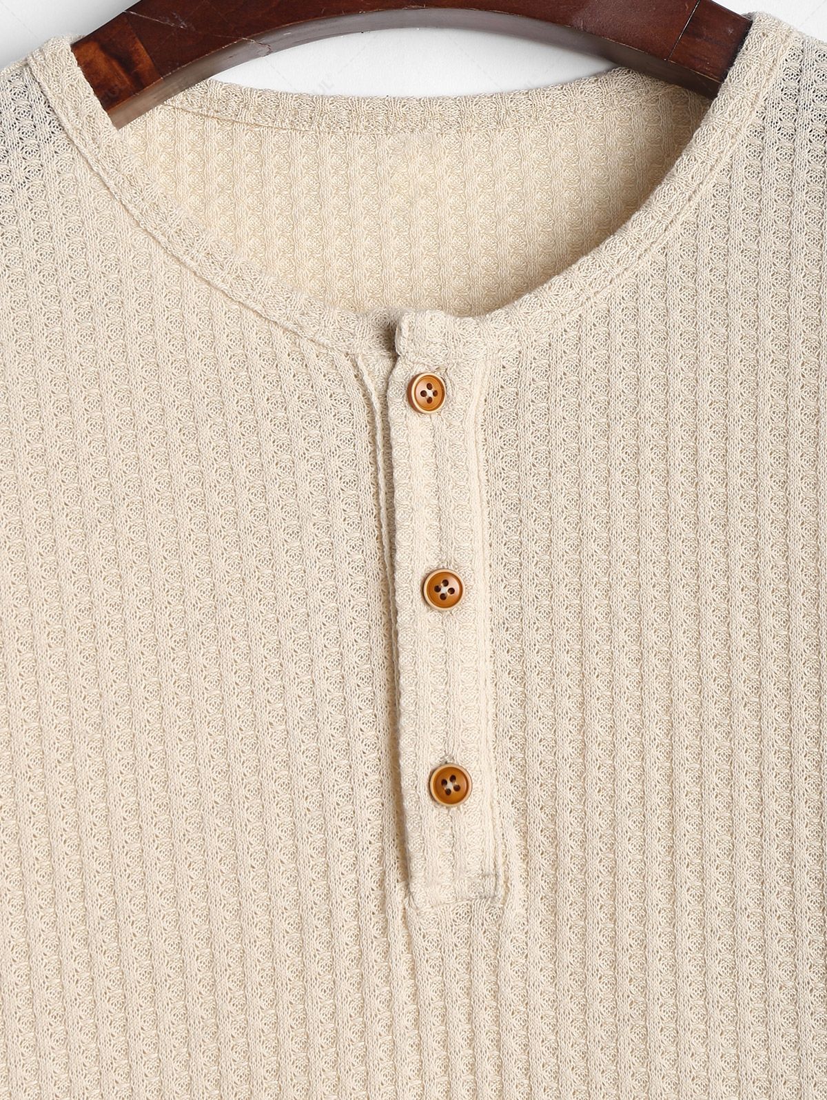 ZAFUL Men\'s Daily Casual Button Placket Solid Color Round Neck Knitted Long Sleeve Henley T Shirt LIGHT COFFEE - PURECLO