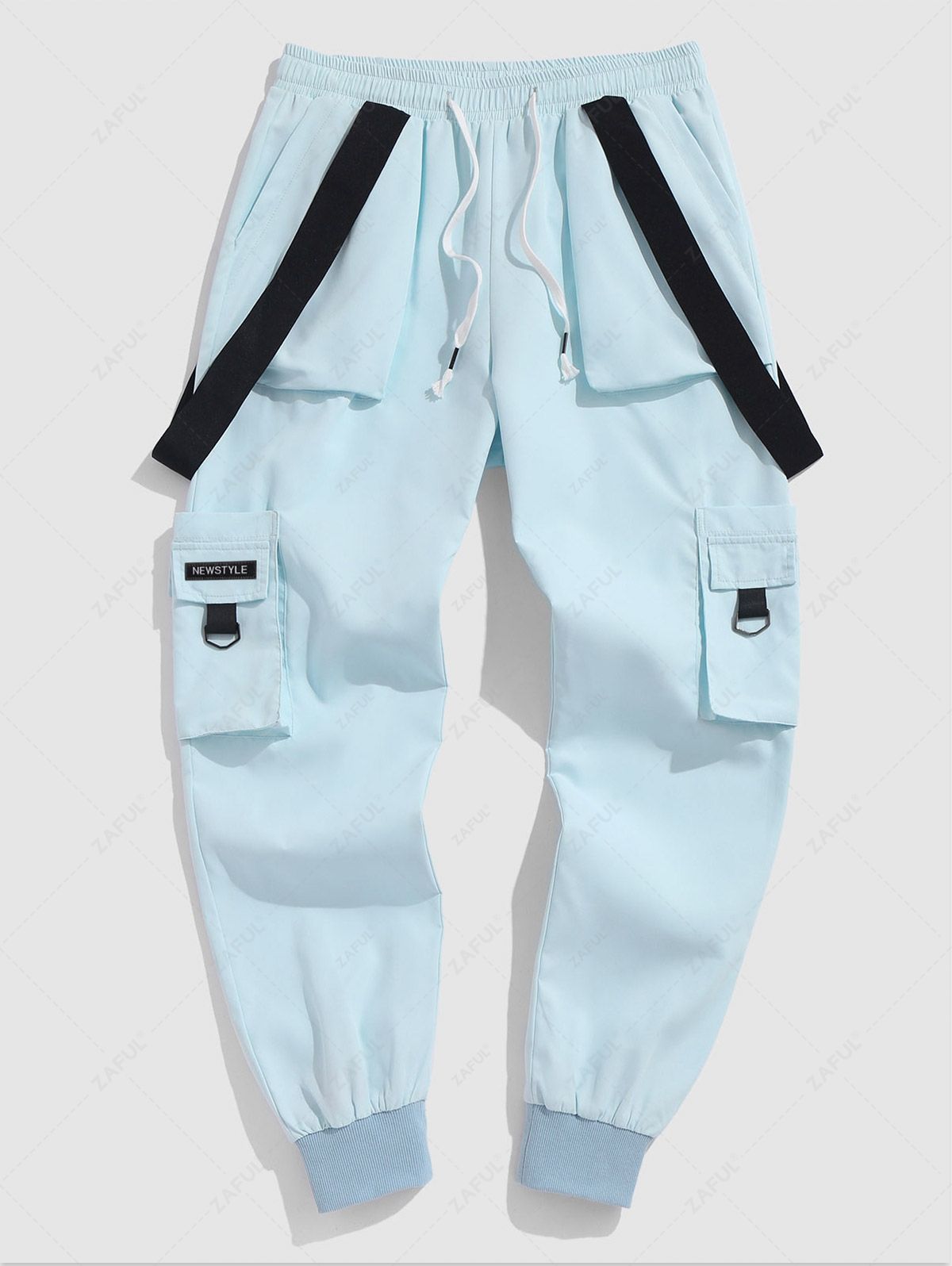 Strap Design Beam Feet Cargo Pants DEEP SKY BLUE COFFEE BLACK - PURECLO