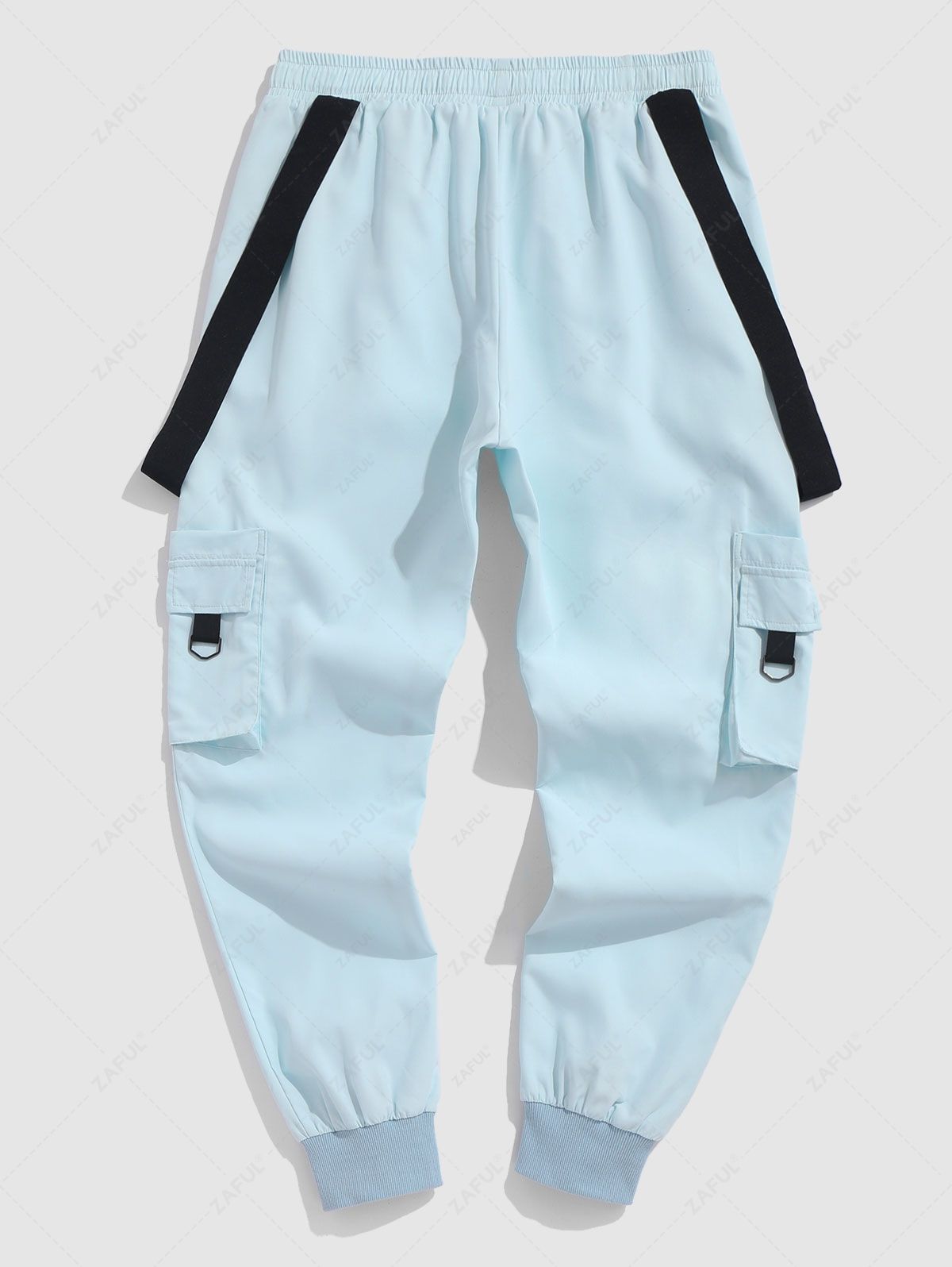 Strap Design Beam Feet Cargo Pants DEEP SKY BLUE COFFEE BLACK - PURECLO