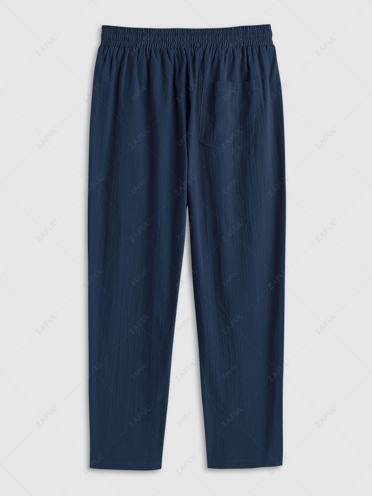 ZAFUL Men\'s Casual Plain Color Jacquard Weave Textured Drawstring Pants DEEP BLUE - PURECLO