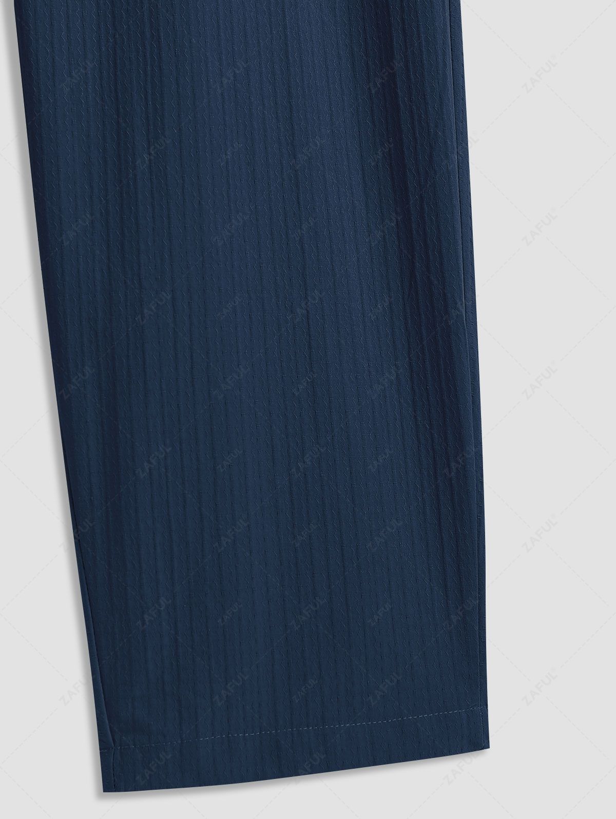 ZAFUL Men\'s Casual Plain Color Jacquard Weave Textured Drawstring Pants DEEP BLUE - PURECLO